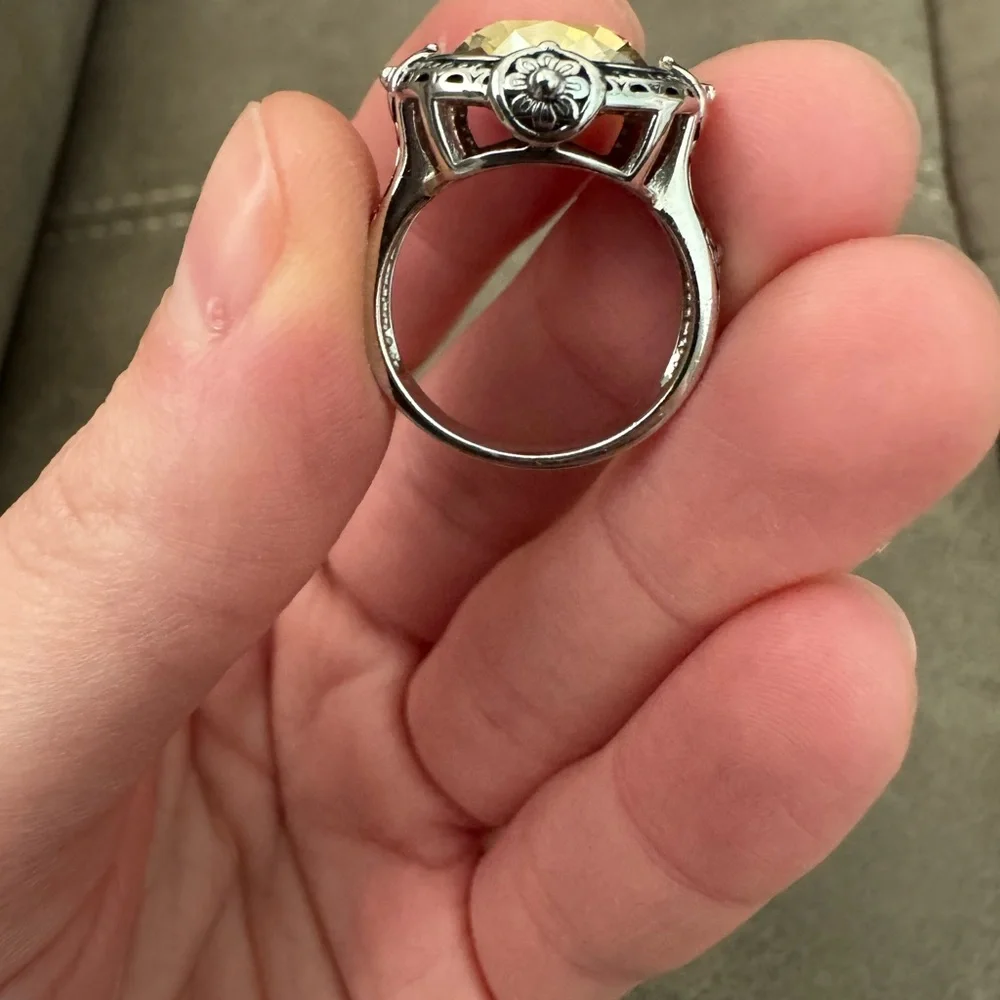 Sterling Silver 925 Simulated Yellow Diamond Ring - Picture 7 of 13
